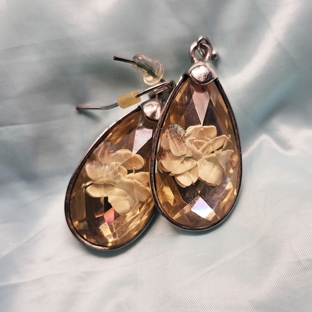 Gold and Yellow Geometric and Floral Earrings - Picture 9 of 11